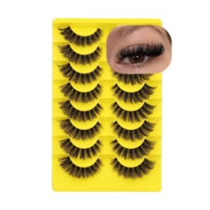 Cat Eye Lashes D Curl Russian Strip Lashes 17mm Fluffy False Eyelashes, 8 Pairs