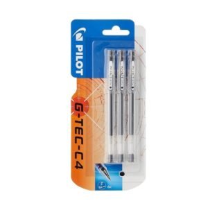Pilot G - Tec C4 Gel Microtip Rollerball Pen, 0.4 mm Tip - Black, Pack of 3