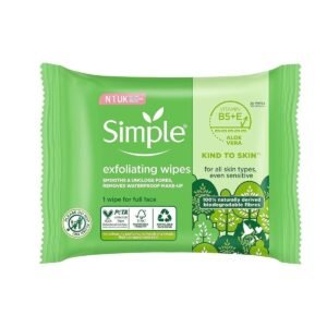 Simple biodegradable Exfoliating Face Wipes cleansing wipes to smooth skin and unclog pores for sensitive skin 20 wipes